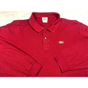 Lacoste Polo Shirt Mens 8 (3XL) Red Cotton Long Sleeve Crocodile Rugby Golf Logo